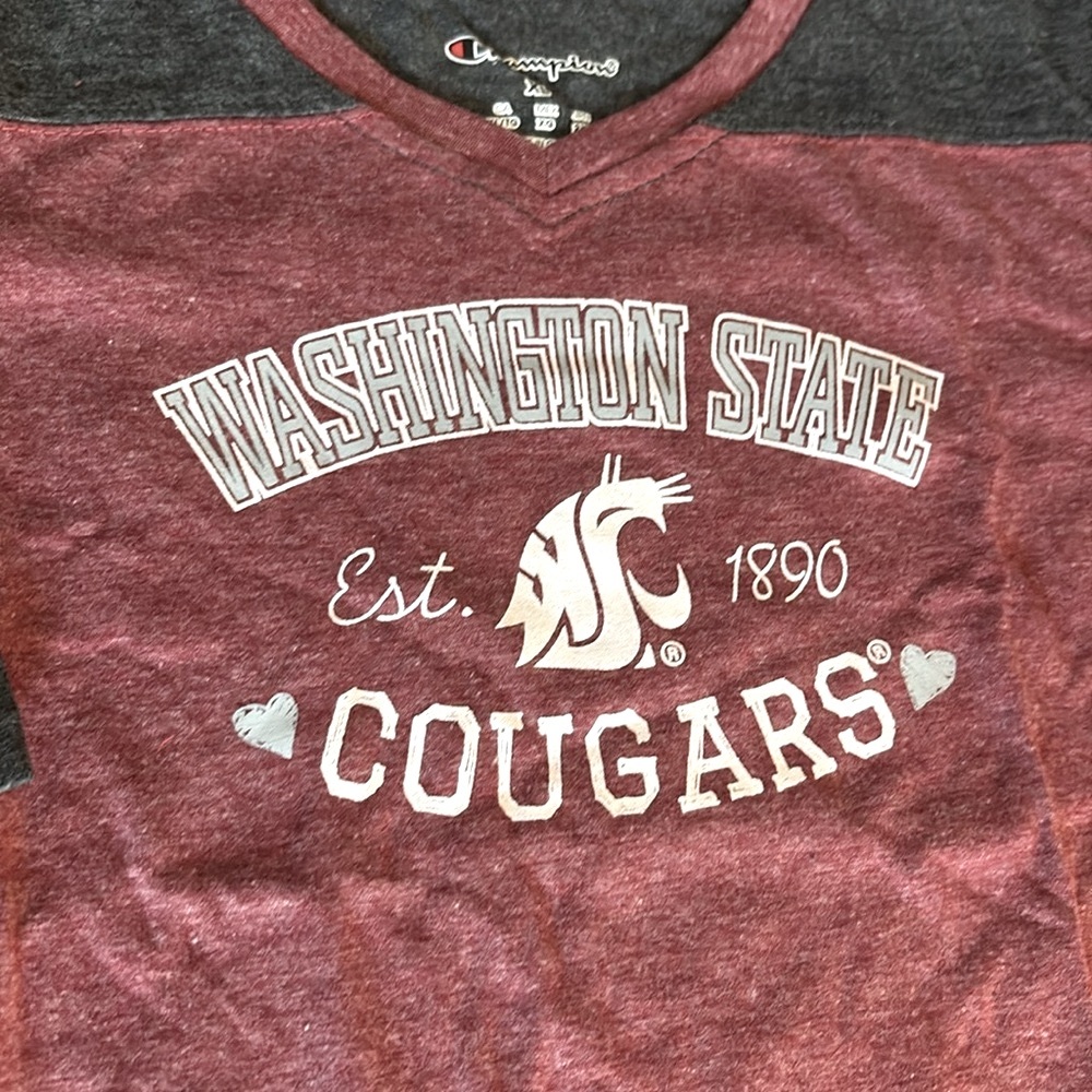 NWT [Champion] Washington State Cougars NCAA 1/2 Sleeve V-Neck Shirt Youth XL - Picture 6 of 14